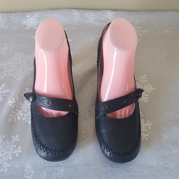 Jessica Mary Jane Heels Pumps Black Leather Pin Up Round Toe Vintage Sz 9M - Picture 2 of 16